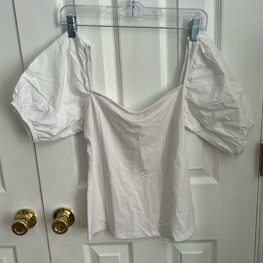 H&M Womens Small White Cotton Blend Crop‎ Top